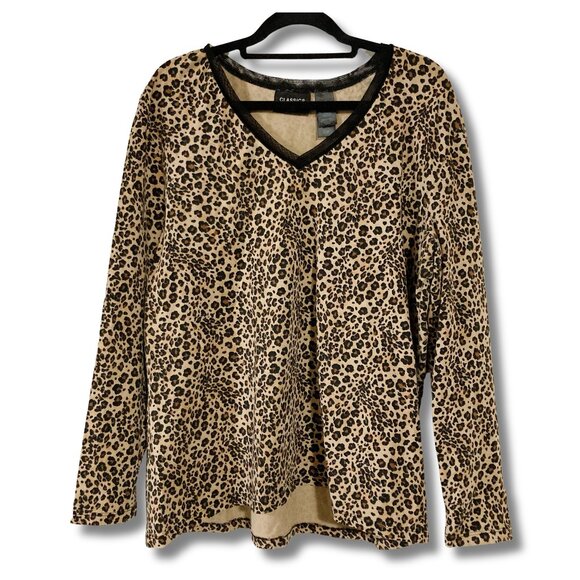 LIZ CLAIBORNE Leopard print long sleeve plus size top ~ VINTAGE XL 1X goth shirt - Picture 1 of 12